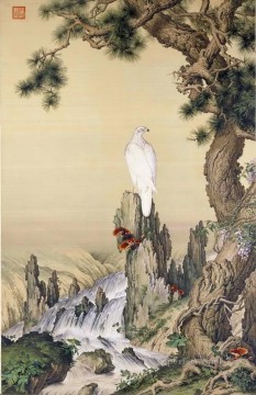  brillante Pintura - Lang pájaro blanco brillante cerca de la cascada tradicional China
